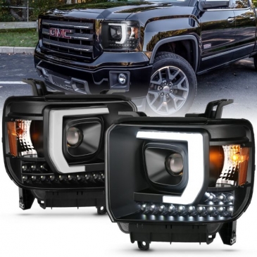 ANZO GMC SIERRA 1500 14-15 / 2500HD/3500HD 15-16 PROJECTOR PLANK STYLE HEADLIGHT BLACK W/ DRL