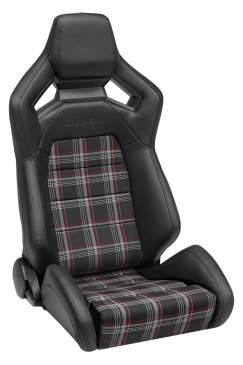 CORBEAU RRX RECLINING RACING SEATS | BLACK VINYL / RED PLAID CLOTH