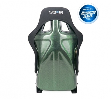 NRG BLACK CARBON FIBER SEAT W/ GREEN CARBON FIBER BACK FINISH (LARGE)