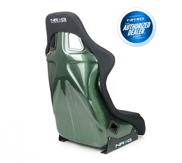 NRG BLACK CARBON FIBER SEAT W/ GREEN CARBON FIBER BACK FINISH (LARGE)