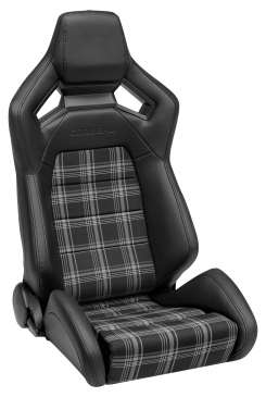 CORBEAU RRX RECLINING RACING SEATS | BLACK VINYL / WHITE PLAID CLOTH